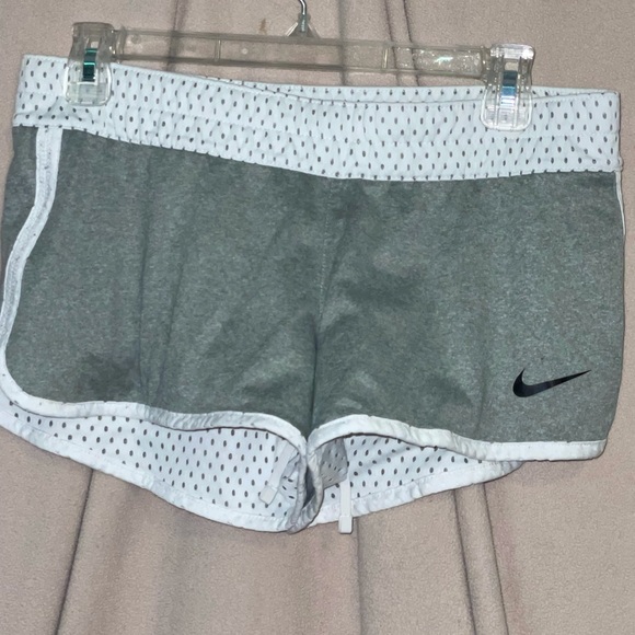nike; grey and white net reversible shorts